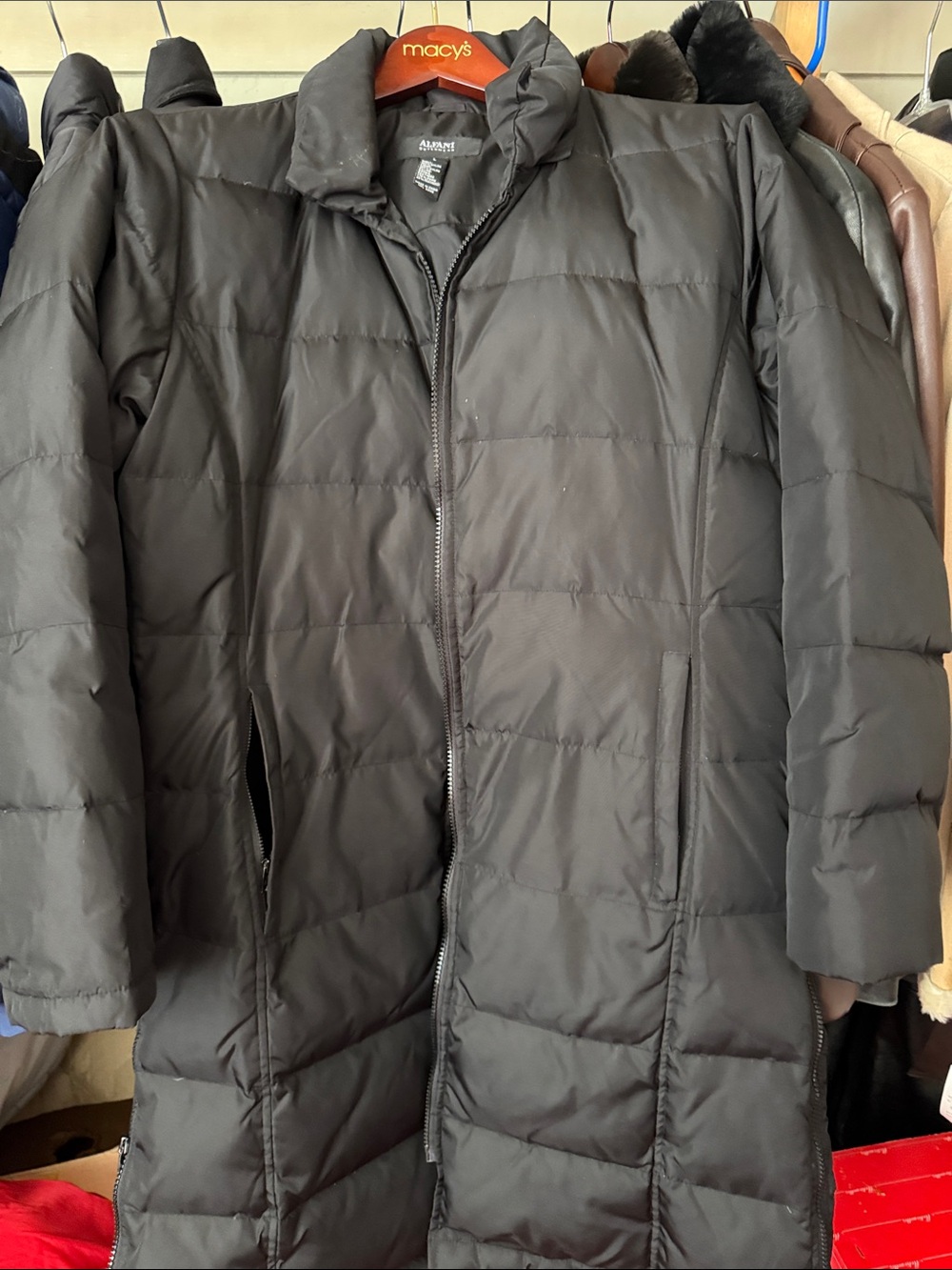 Alfani Black Quilted Long Puffer Coat
